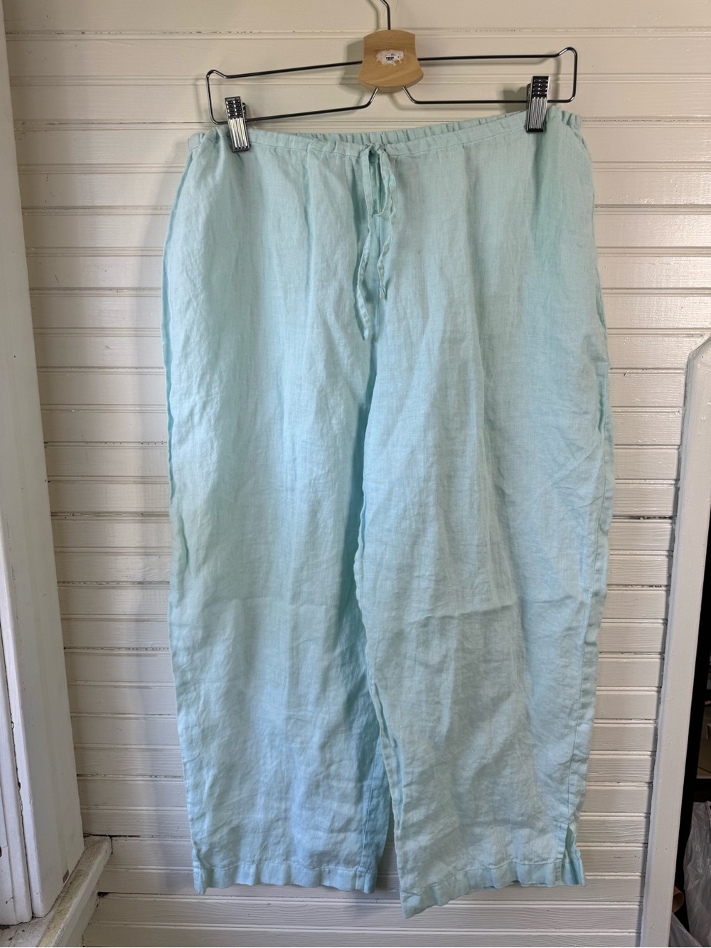 Eileen Fisher Light Aqua Wide-Leg Linen Pants